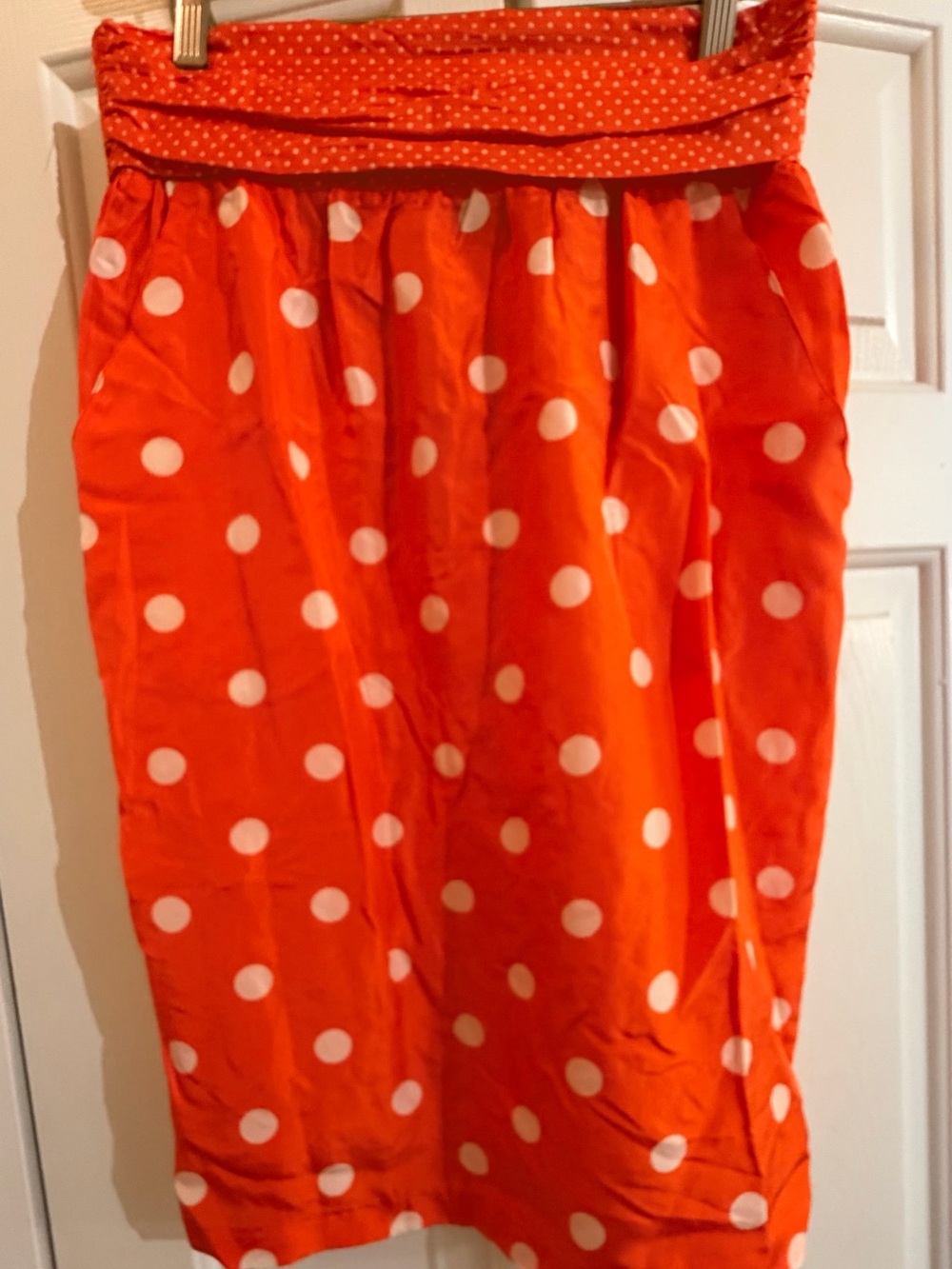 Chaus Orange Midi Skirt with White Polka Dots